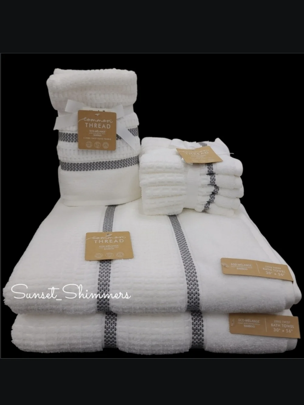 9 Piece Common Thread Bath Hand Washcloth Towel Set Gray White New
